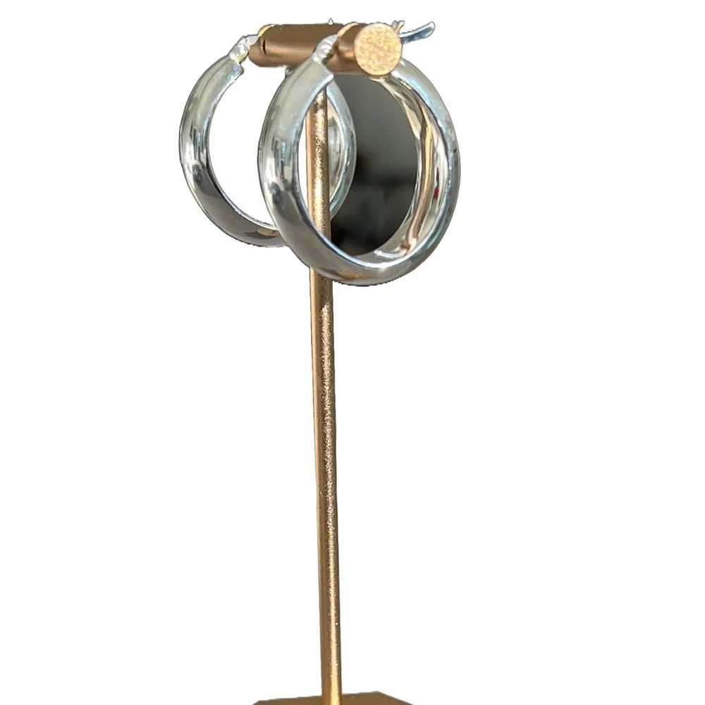 Solid Sterling Silver Chunky Hoop Earrings - Picture 5 of 11